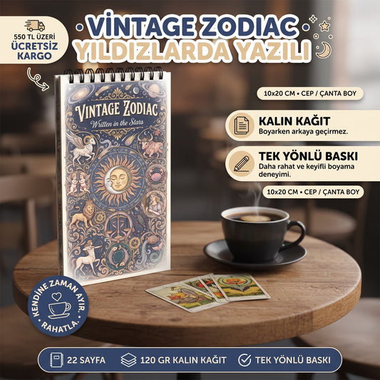 Vintage Zodiac Written in the Stars Boyama Kitabı - Çanta / Cep Boy - 10x20 cm