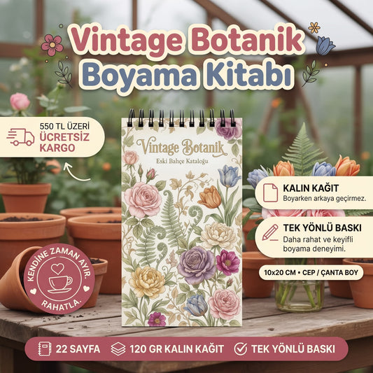 Vintage Botanik: Eski Bahçe Kataloğu Boyama Kitabı - 10x20 cm