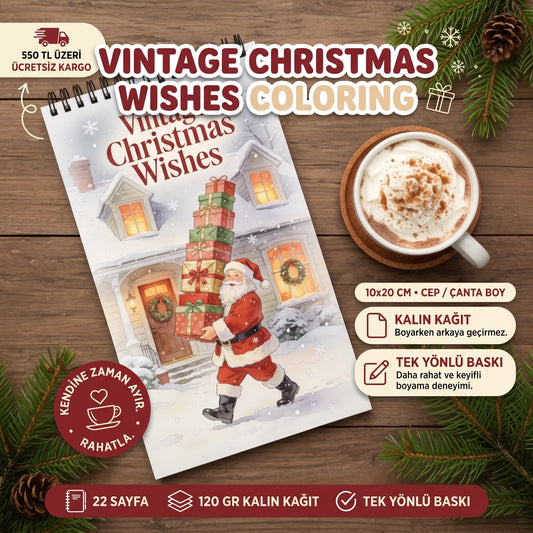 Vintage Christmas Wishes Boyama Kitabı - Çanta / Cep Boy - 10x20 cm