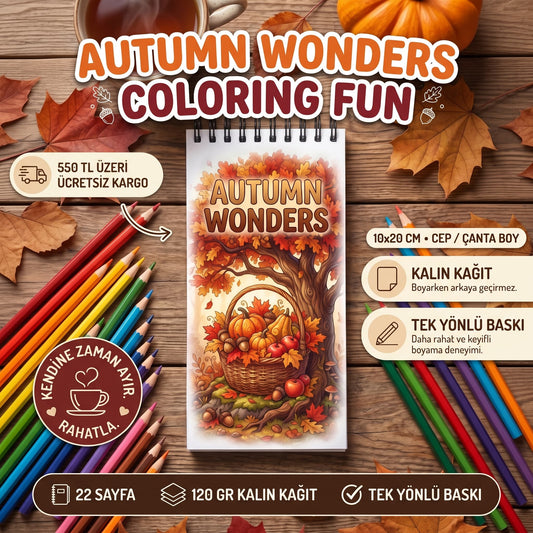 Autumn Wonders – Sonbahar Temalı Cep Boy Boyama Kitabı | Kendine Zaman Ayır