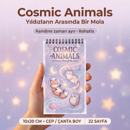 Cosmic Animals Boyama Kitabı – Cep Boy 10x20 cm | Uzay Temalı 22 Sayfa Bold & Easy Boyama Kitabı