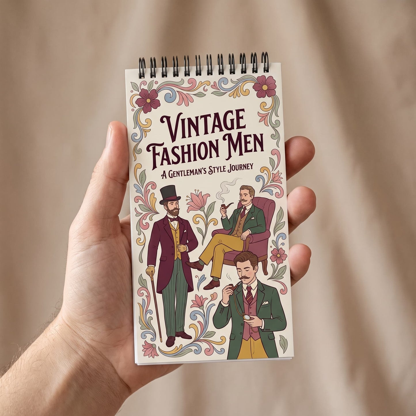 Vintage Fashion Men — 10x20 cm Cep Boy Boyama Kitabı