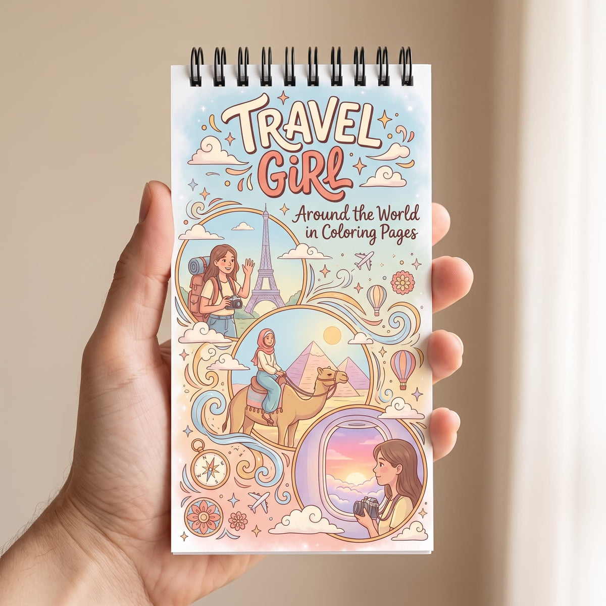 Travel Girl: Around the World in Coloring Pages - 10X20 cm