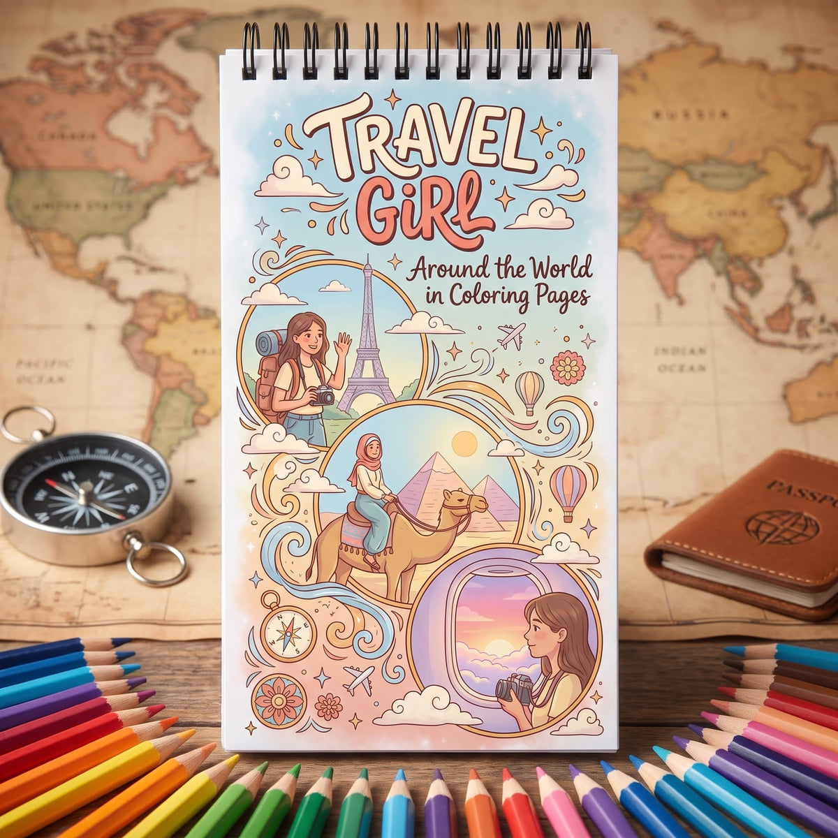 Travel Girl: Around the World in Coloring Pages - 10X20 cm